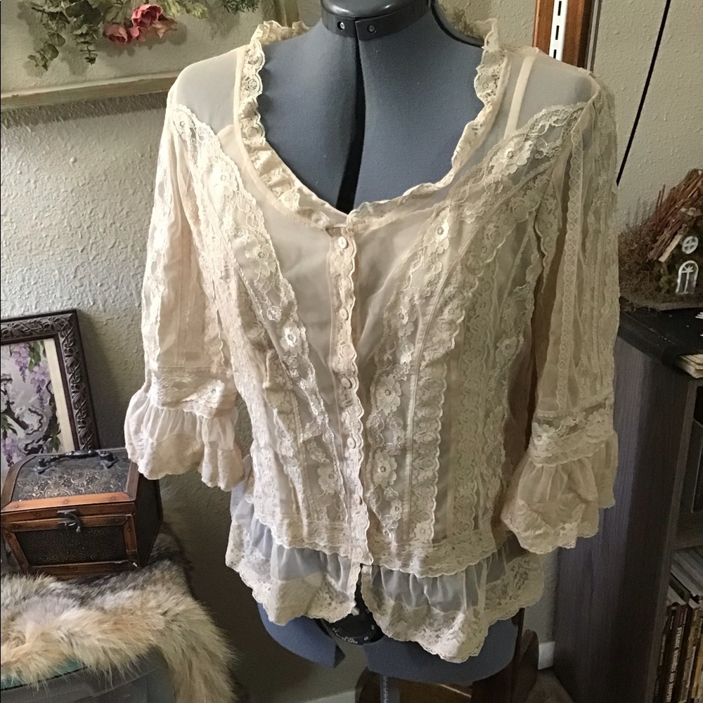 Beige Two-Piece Lace Blouse